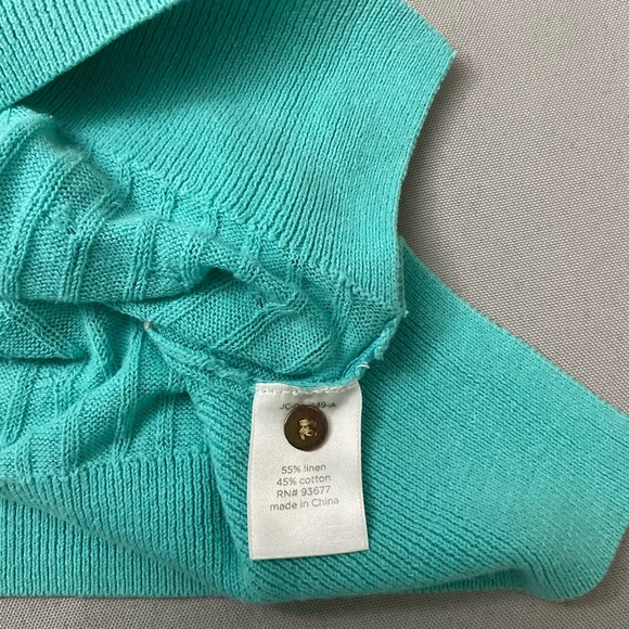 Vintage JCP Cardigan Aqua Linen Blend V-neck Long Sleeve Sweater Women’s Size 2X - Picture 10 of 10